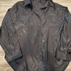 Black Textured Button-Up Shirt